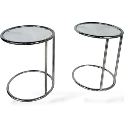 Italian Chrome Bedside Tables – Mid-Century Modern Glass Top Side Tables — view 3