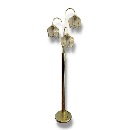 Vintage Hollywood Regency Brass Lotus Flower Floor Lamp