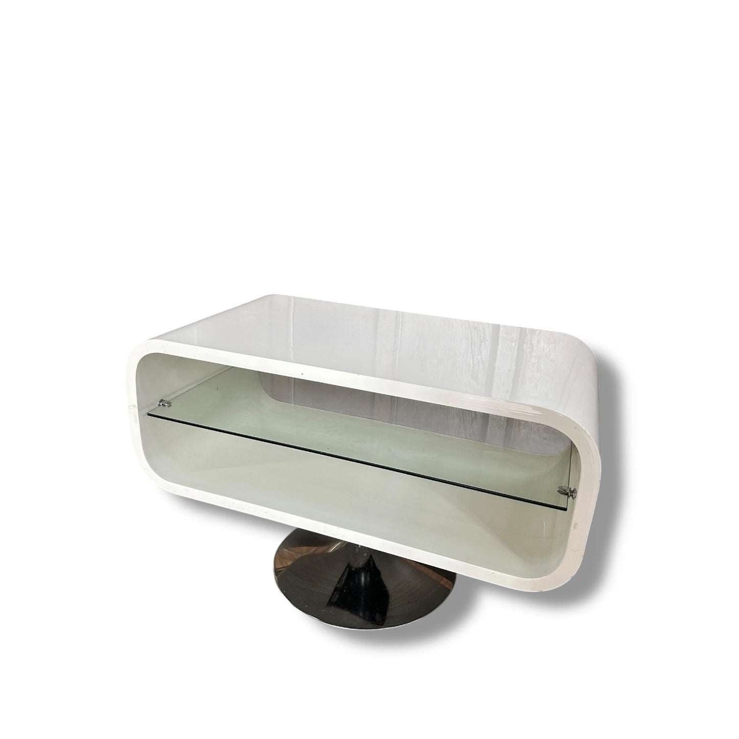 Mid Century Modern Space Age White and Chrome Console Unit Coffee Table
