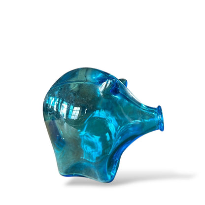 Vintage Blue Glass Piggy Bank – Mid Century Modern Animal Figurine