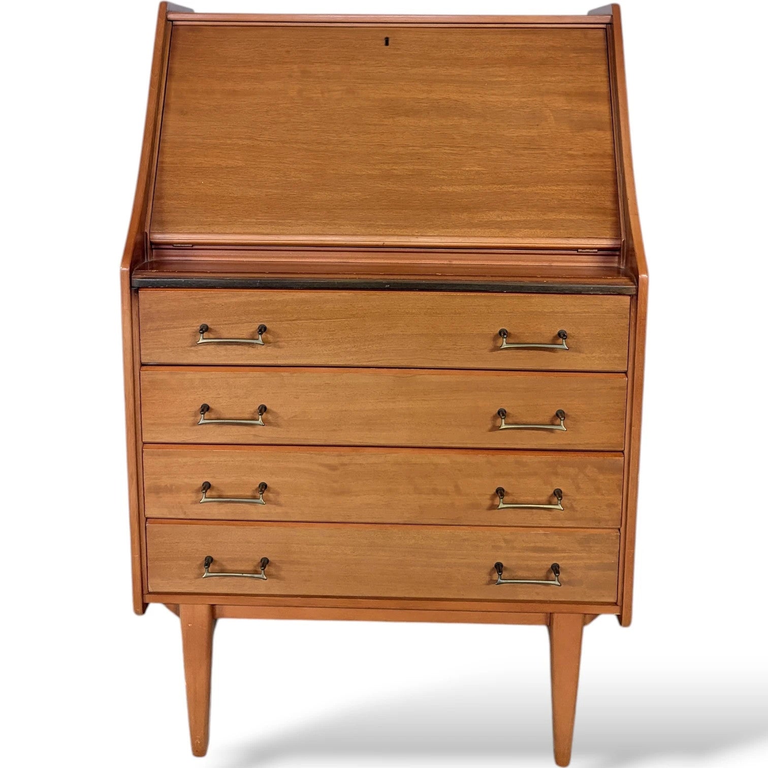 Mid Century Teak Bureau – Vintage Writing Desk With Fall Front Bureau & Drawers — view 3