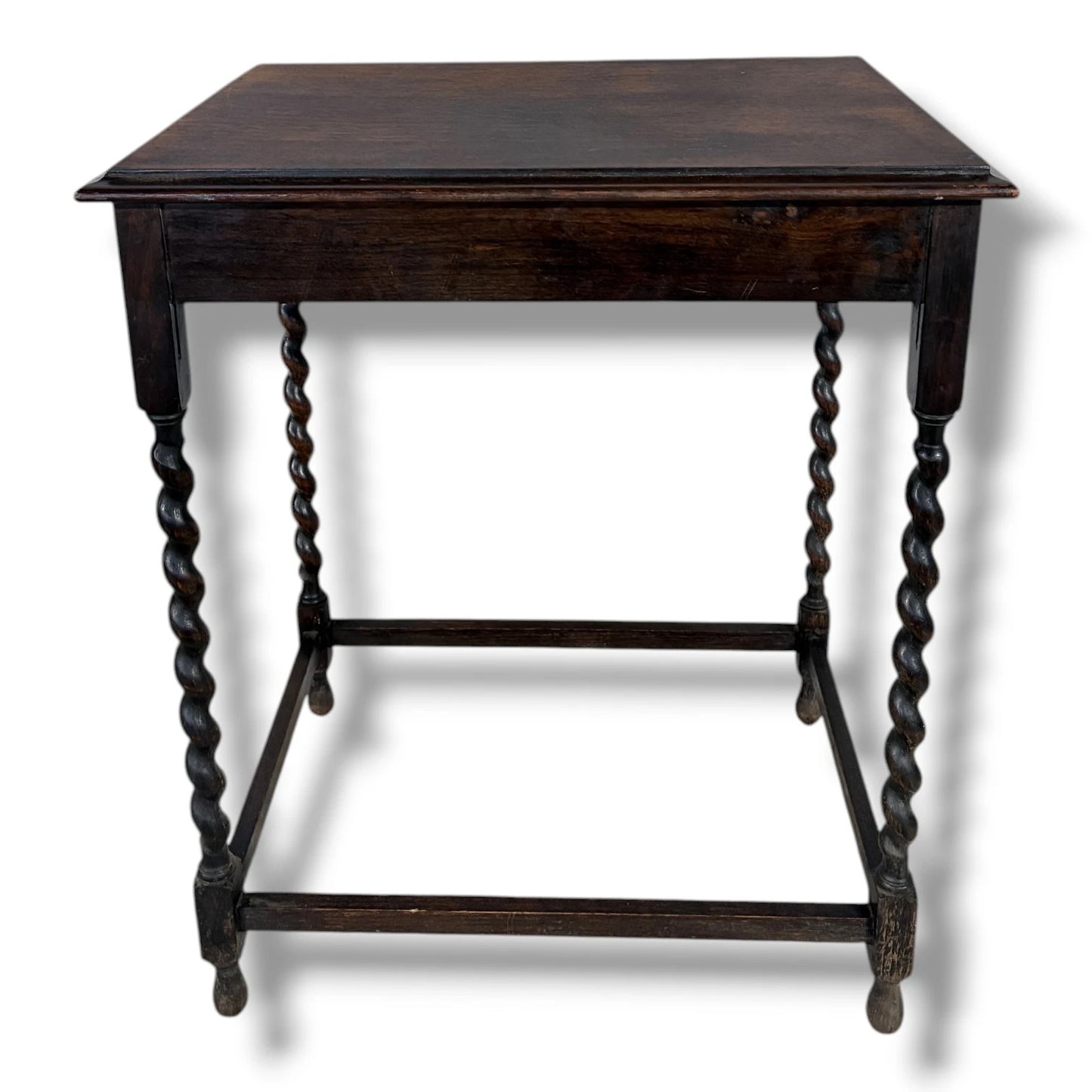 Barley Twist Side Table - Solid Oak Antique Occasional Table With Stretcher Base