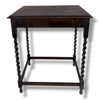 Barley Twist Side Table - Solid Oak Antique Occasional Table With Stretcher Base