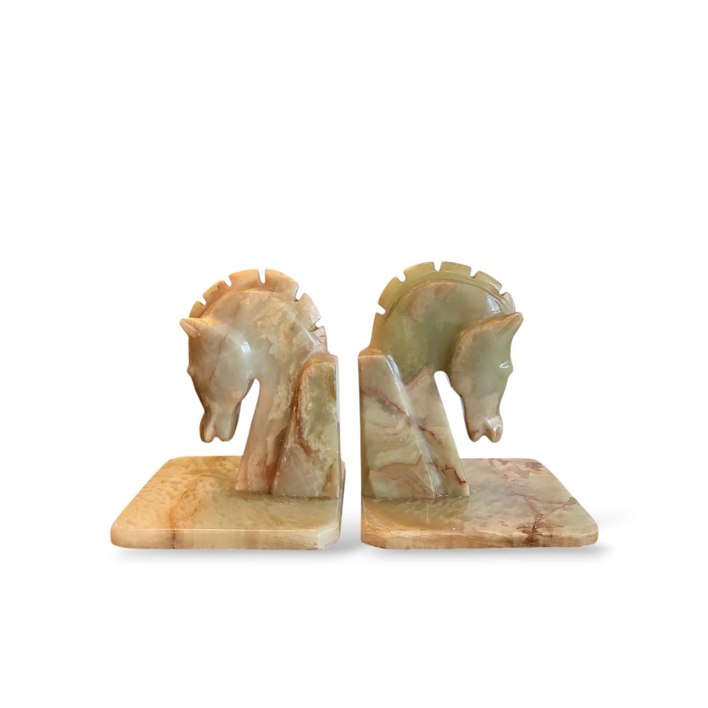 Onyx Horse Bookends – Vintage Marble Stone Sculptures, 1970s