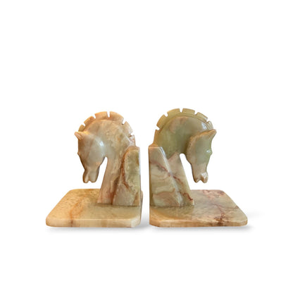 Onyx Horse Bookends – Vintage Marble Stone Sculptures, 1970s