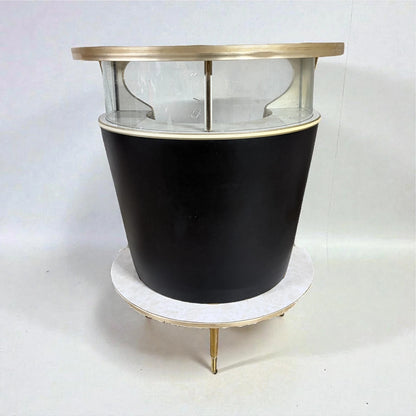 Mid-Century Drinks Bar – Space Age Black Brass Bar with Glass Panels & Formica — view 3