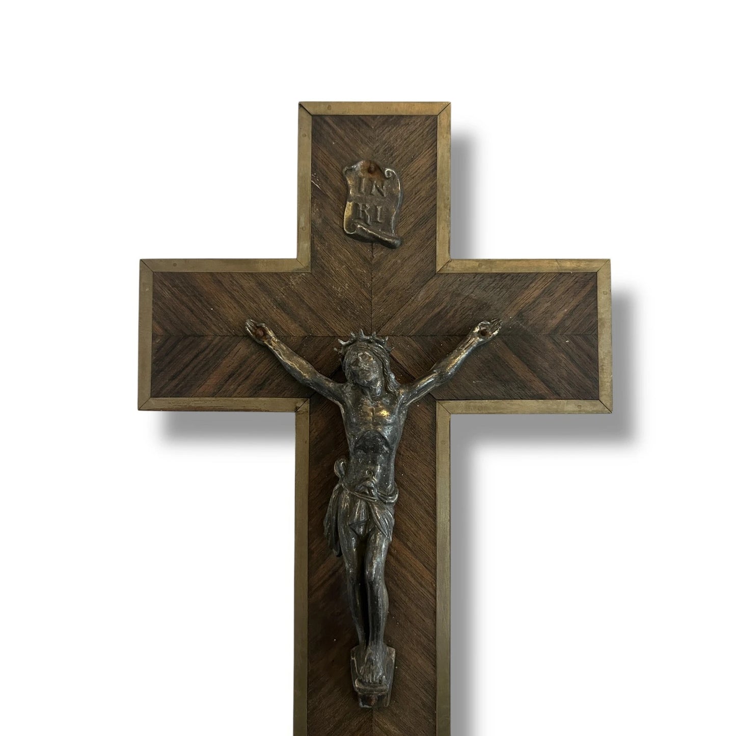 Vintage 1960s Wooden Marquetry Jesus Christ Crucifix