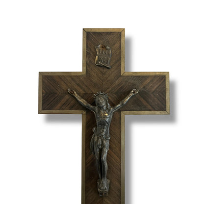 Vintage 1960s Wooden Marquetry Jesus Christ Crucifix