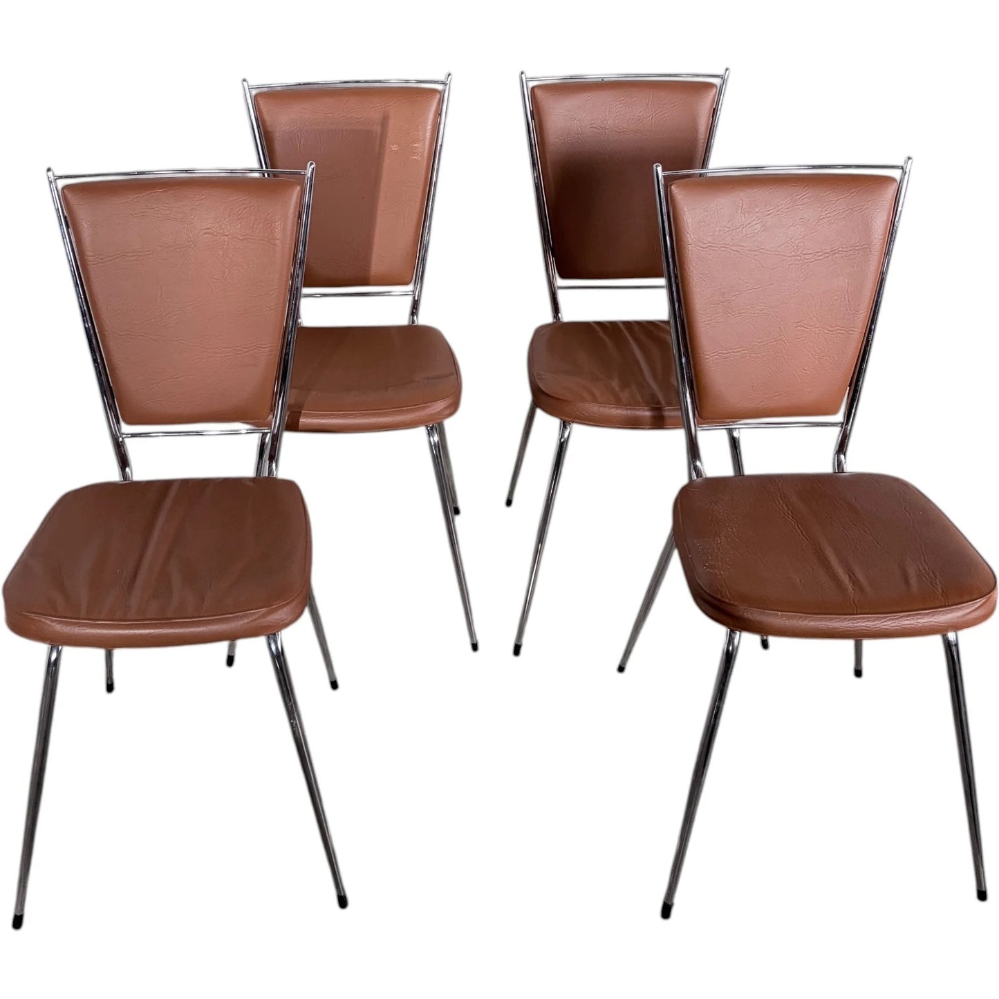 Chrome Dining Chairs - Set of Four Vintage 1970s French Leatherette Upholstery