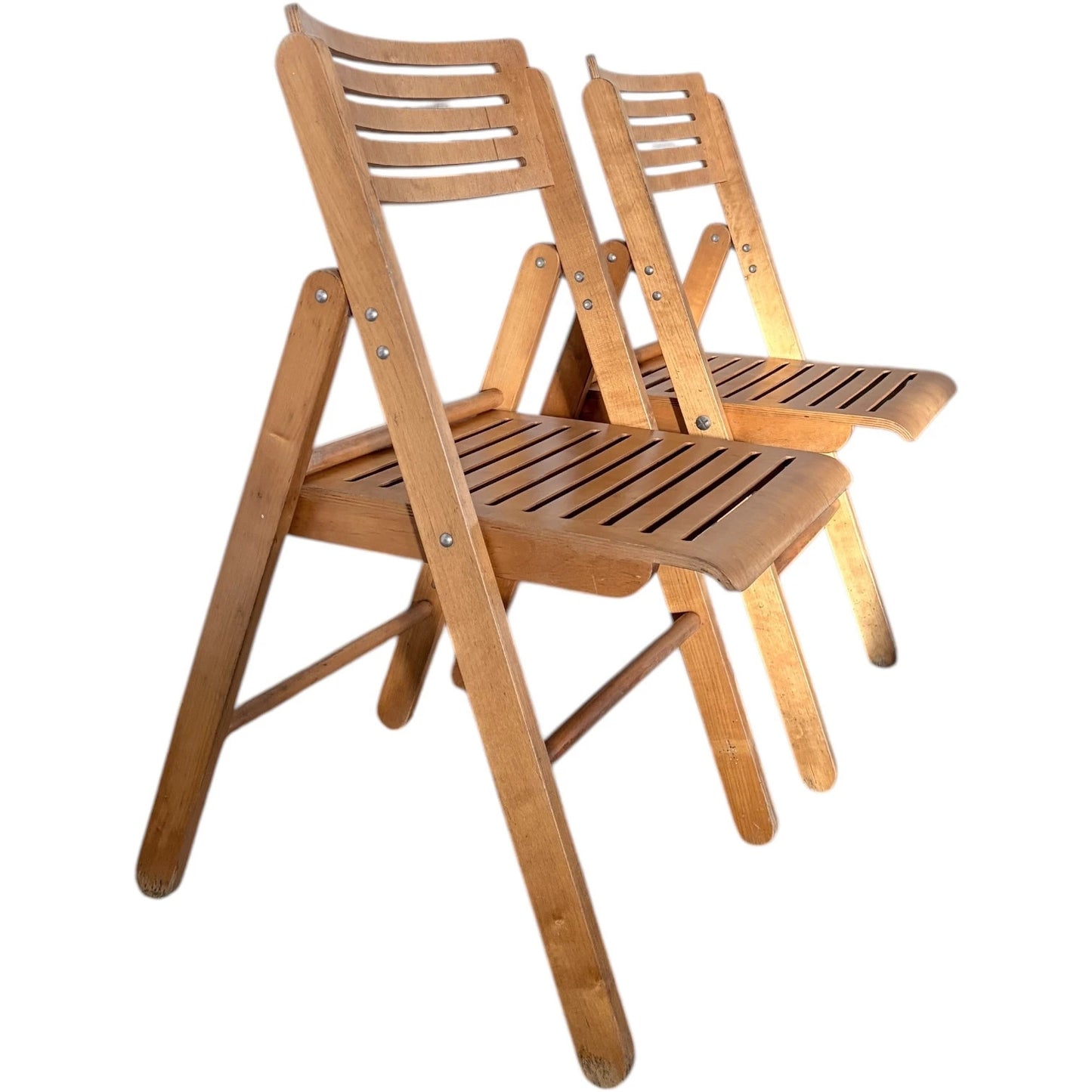 Blonde Beech Folding Chairs – Vintage Scandinavian Modern Slatted Seat Design