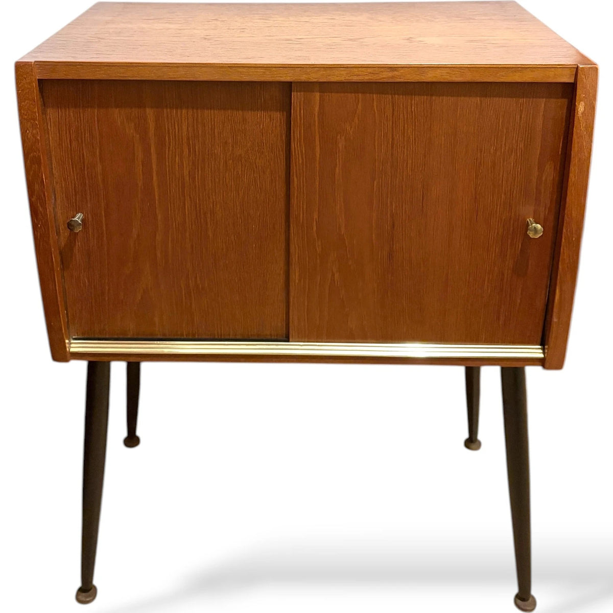 Mid Century Teak Cabinet – Compact Vinyl Record Storage with Sliding Door