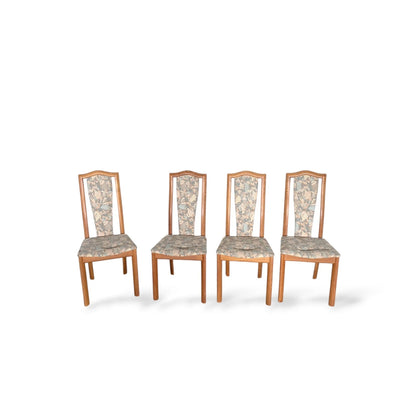 Set of Four Skovby Danish Dining Chairs | Solid Oak Frame with Patterned Upholstery