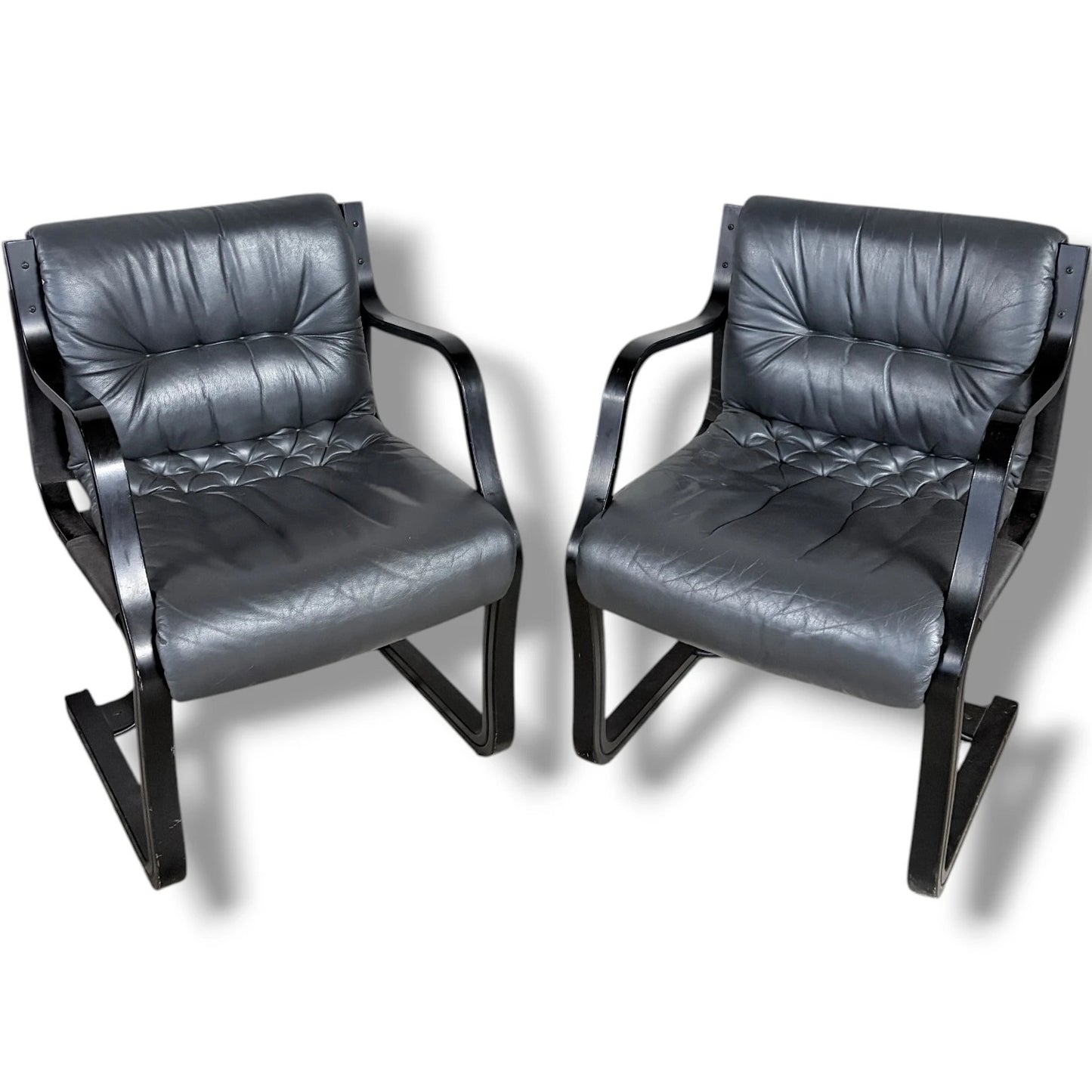 Vintage Lounge Chairs | Mid Century Armchairs with Black Stained Frames & Comfortable Seating