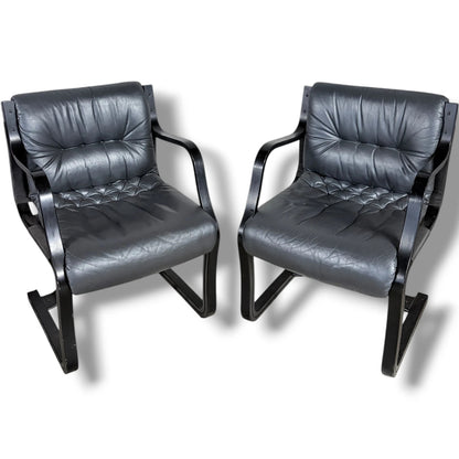 Vintage Lounge Chairs | Mid Century Armchairs with Black Stained Frames & Comfortable Seating