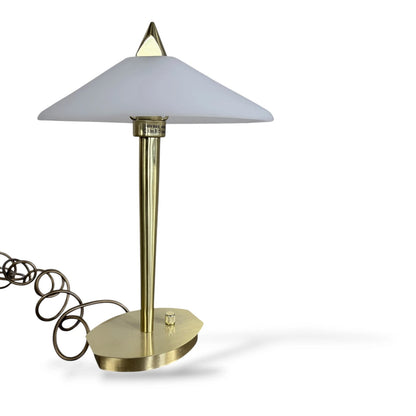 Vintage Brass & Frosted Glass Table Lamp – Postmodern Art Deco Revival