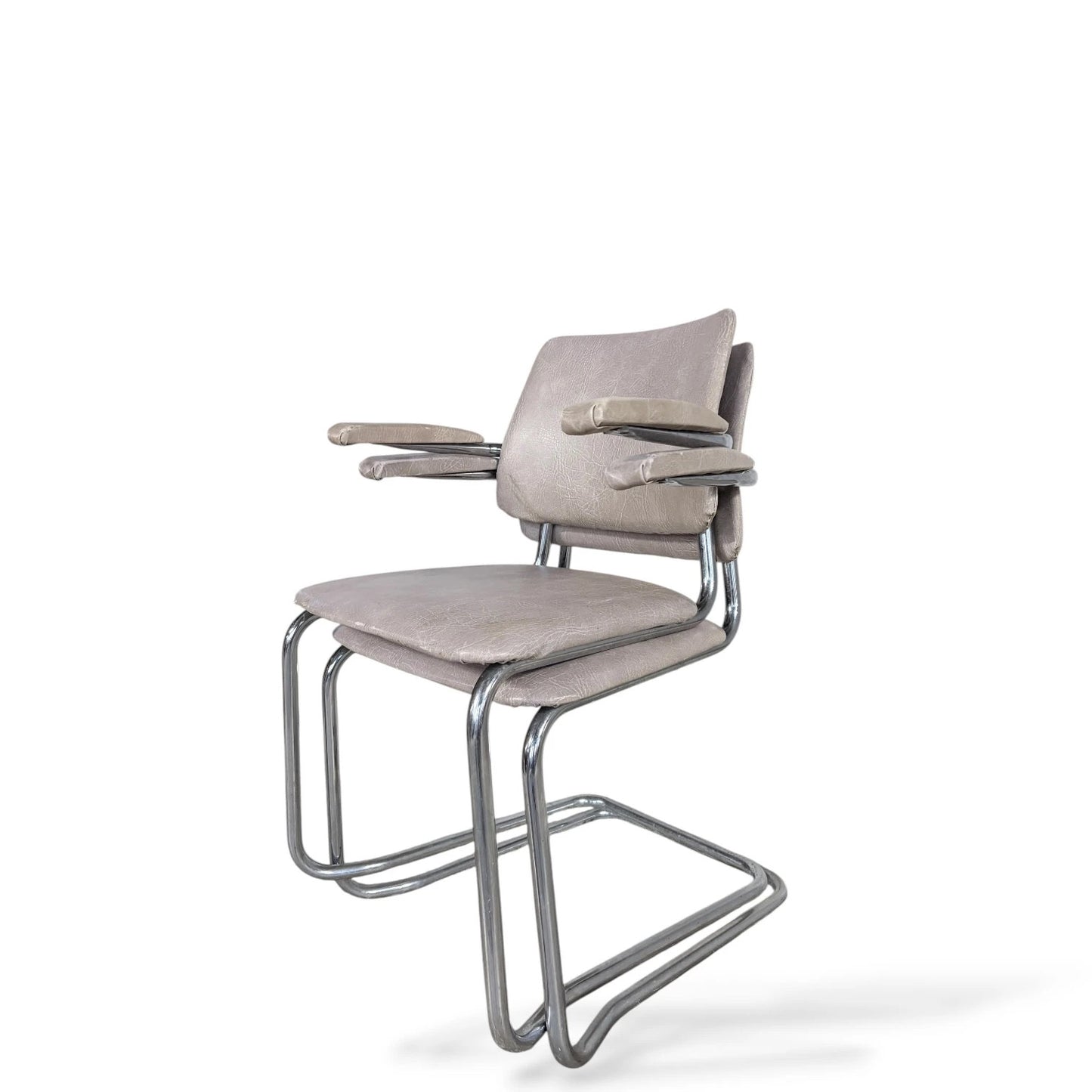 Pair of 1970s Stamped Chrome Cantilever Chairs – Stacking Armchairs