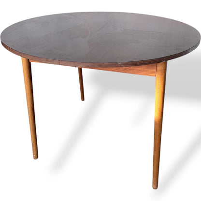 Vintage Round Dining Table With Hidden Extension Leaf | Mid Century Formica Top