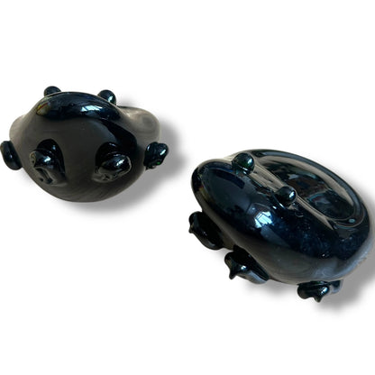 Mid Century Modern Emerald Green Glass Frogs Art Sculpture