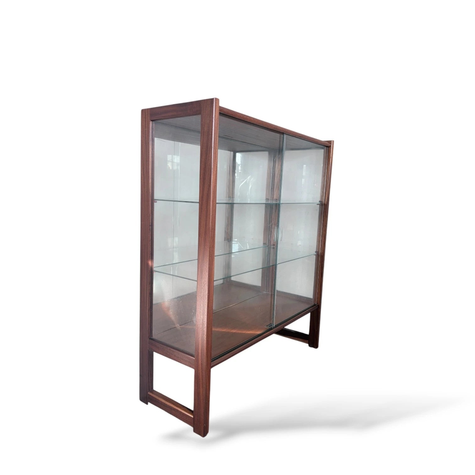 Mid Century Display Cabinet | Teak & Glass Sliding Doors | Vintage Hutch — view 3