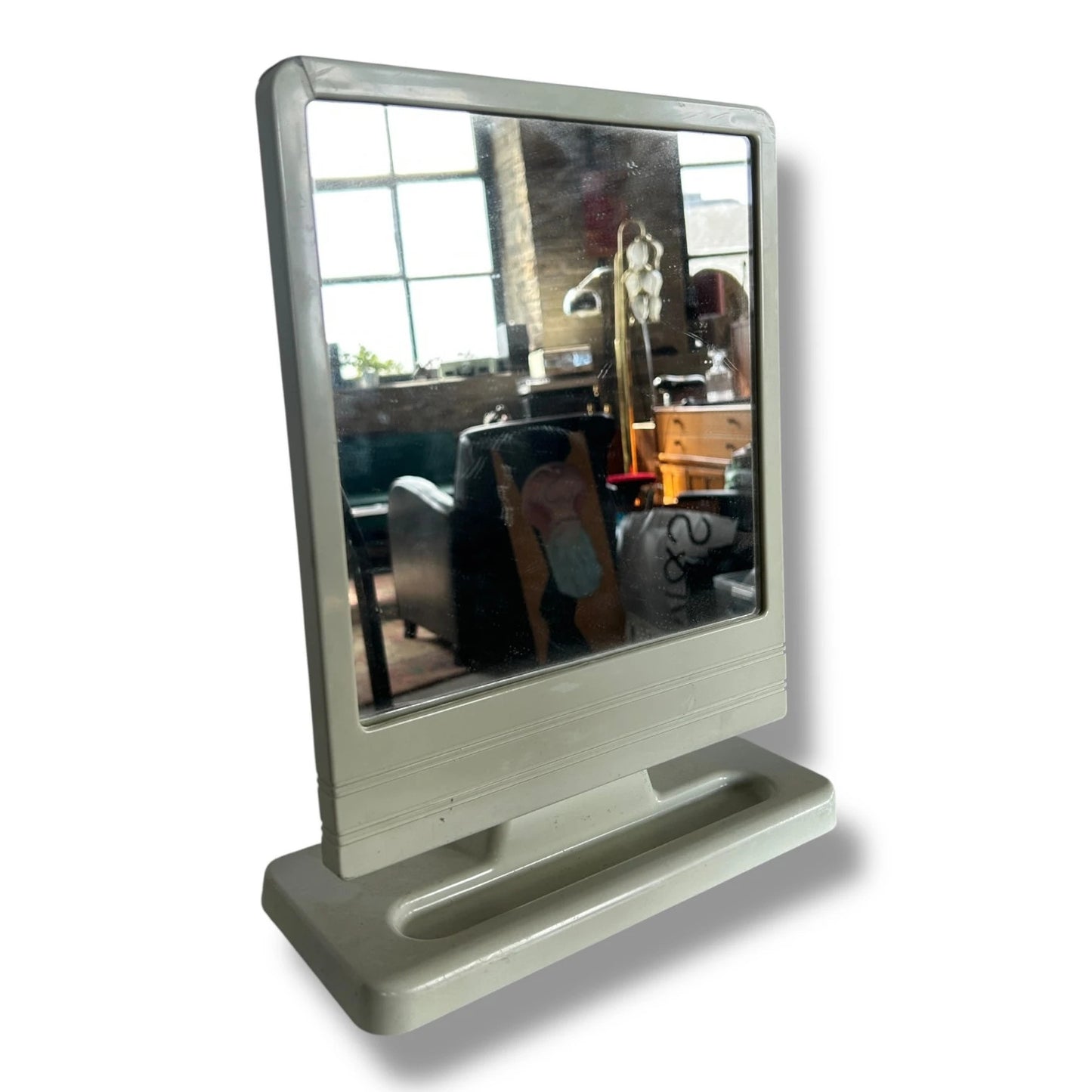 Vintage 1980s Mint Green Plastic Table Mirror – Retro Vanity Mirror with Stand