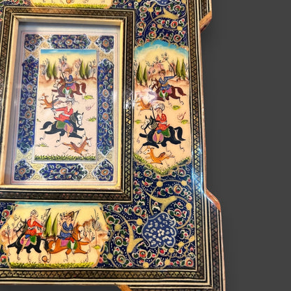 Vintage 1950s Persian Khatam Watercolour Framed Art