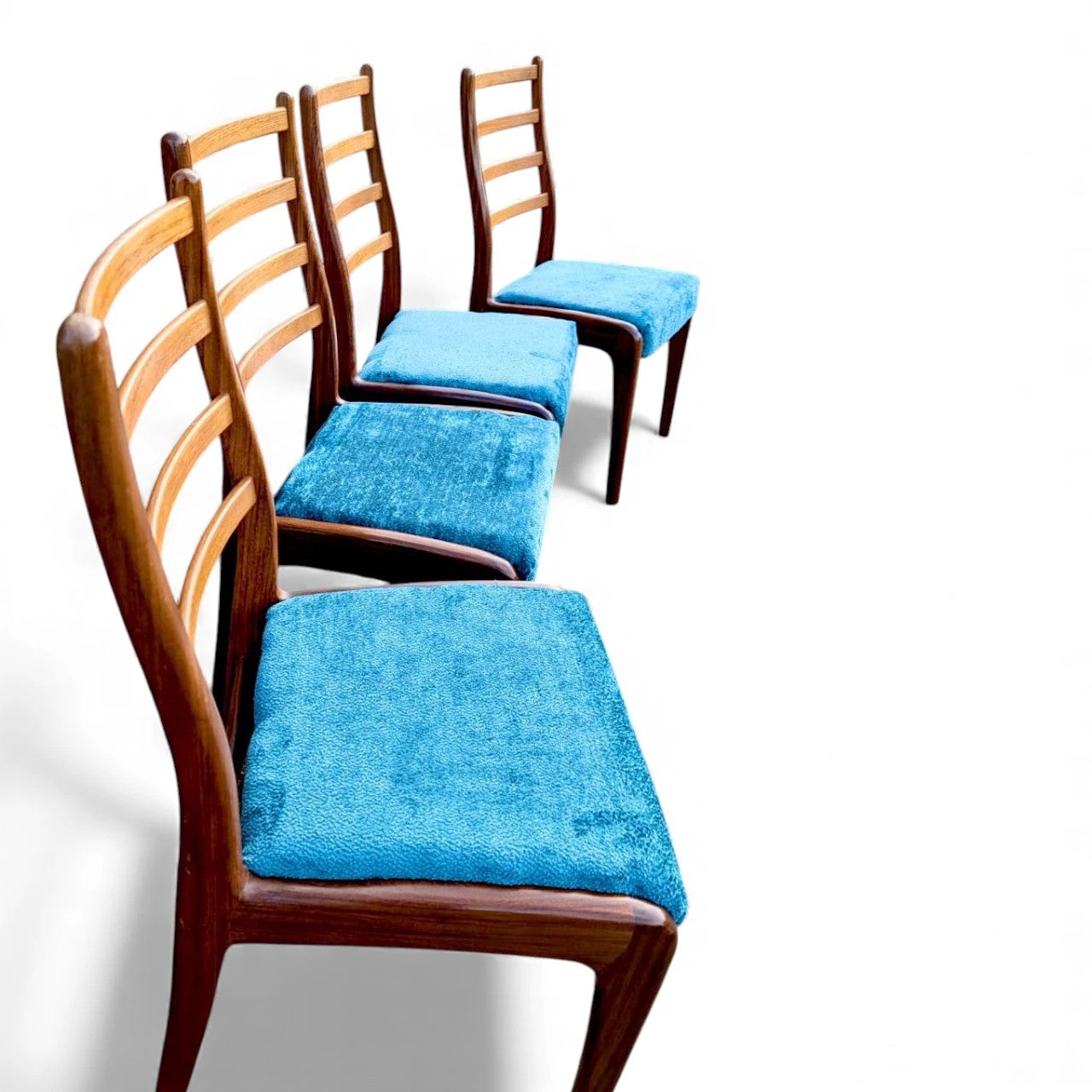 Set of Four 1960s G Plan Ladderback Dining Chairs – Reupholstered, Mid-Century Modern