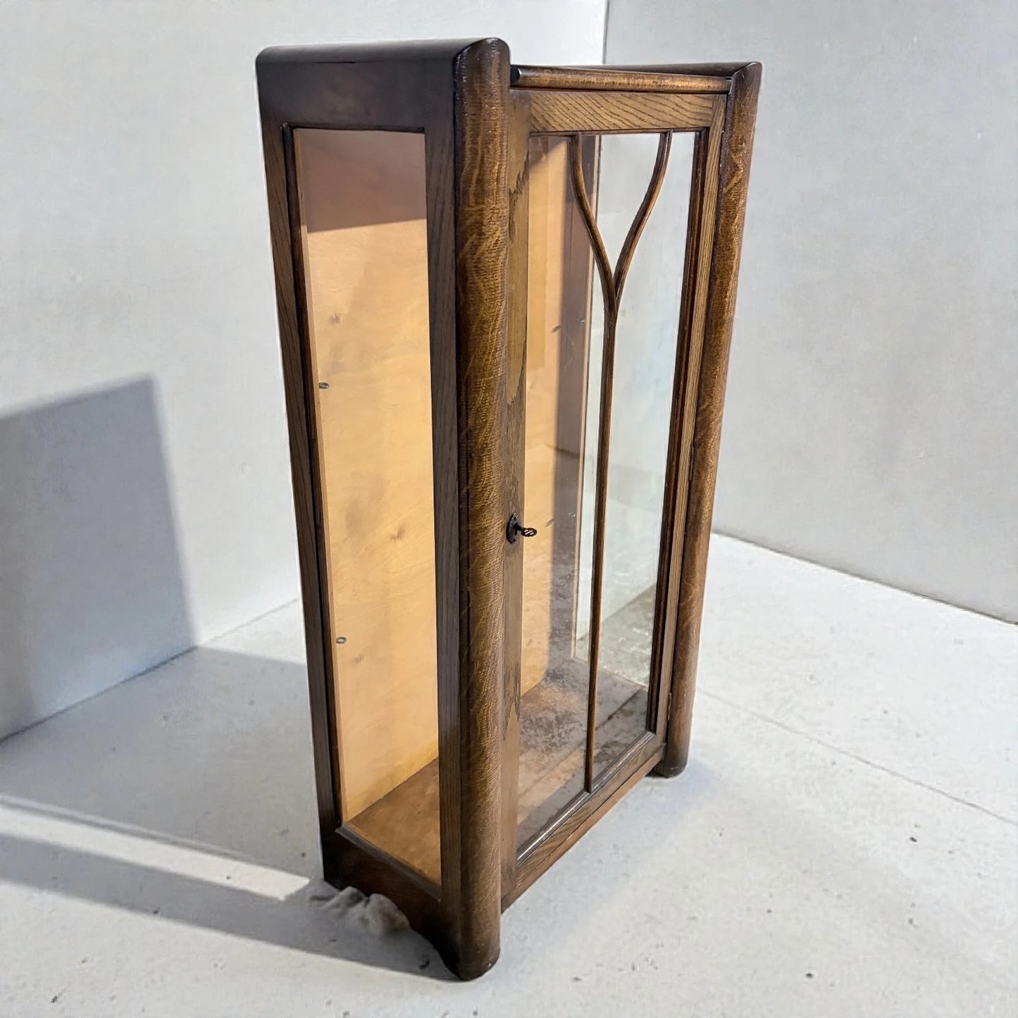Art Deco Display Cabinet – Vintage Oak Glass Cabinet With Geometric Motif
