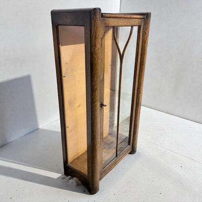 Art Deco Display Cabinet – Vintage Oak Glass Cabinet With Geometric Motif