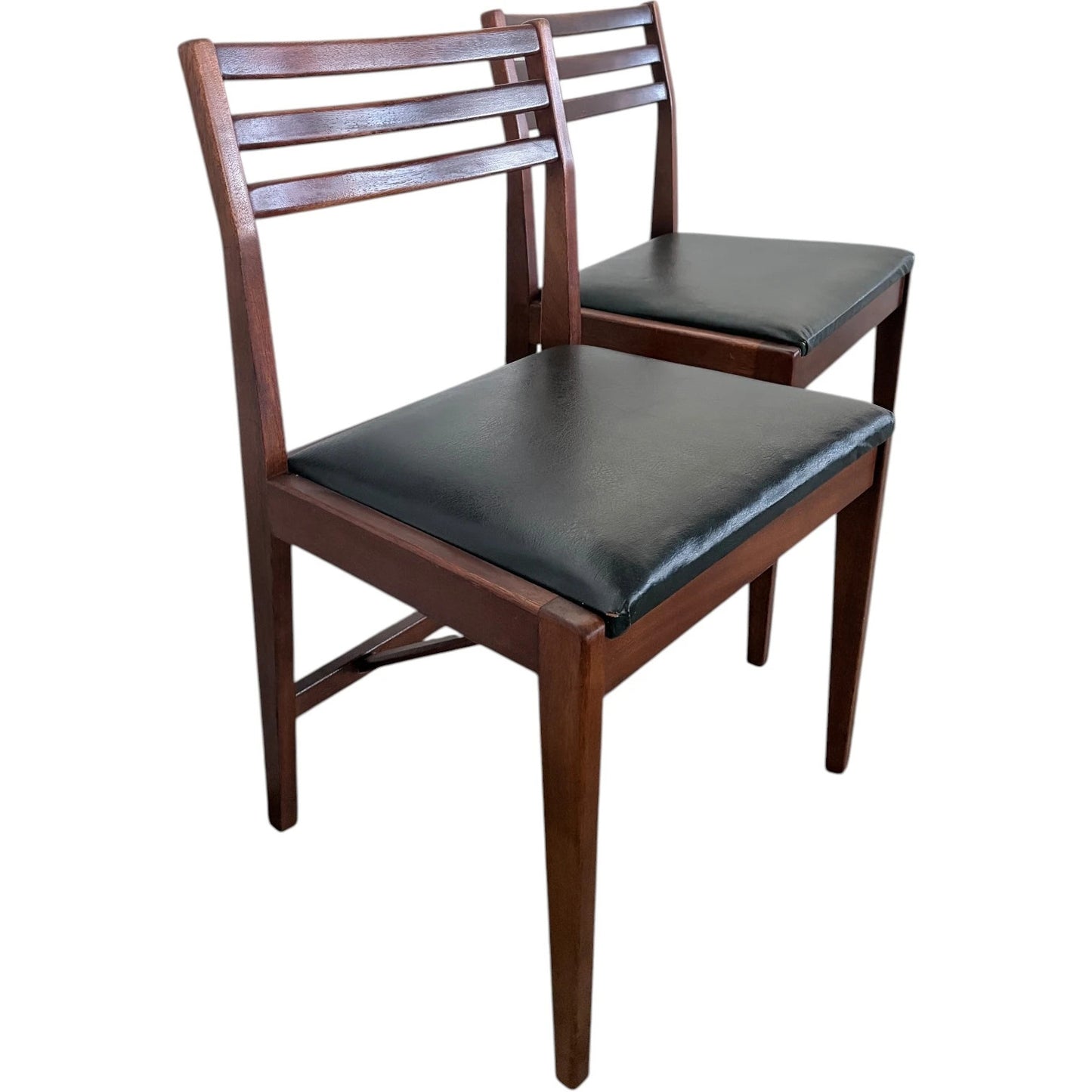 Danish Rosewood Dining Chairs – Pair of Scandinavian Modern Slatted Back Seating