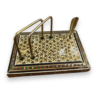 Vintage 1960s Persian Khatam Mosaic Letter Rack