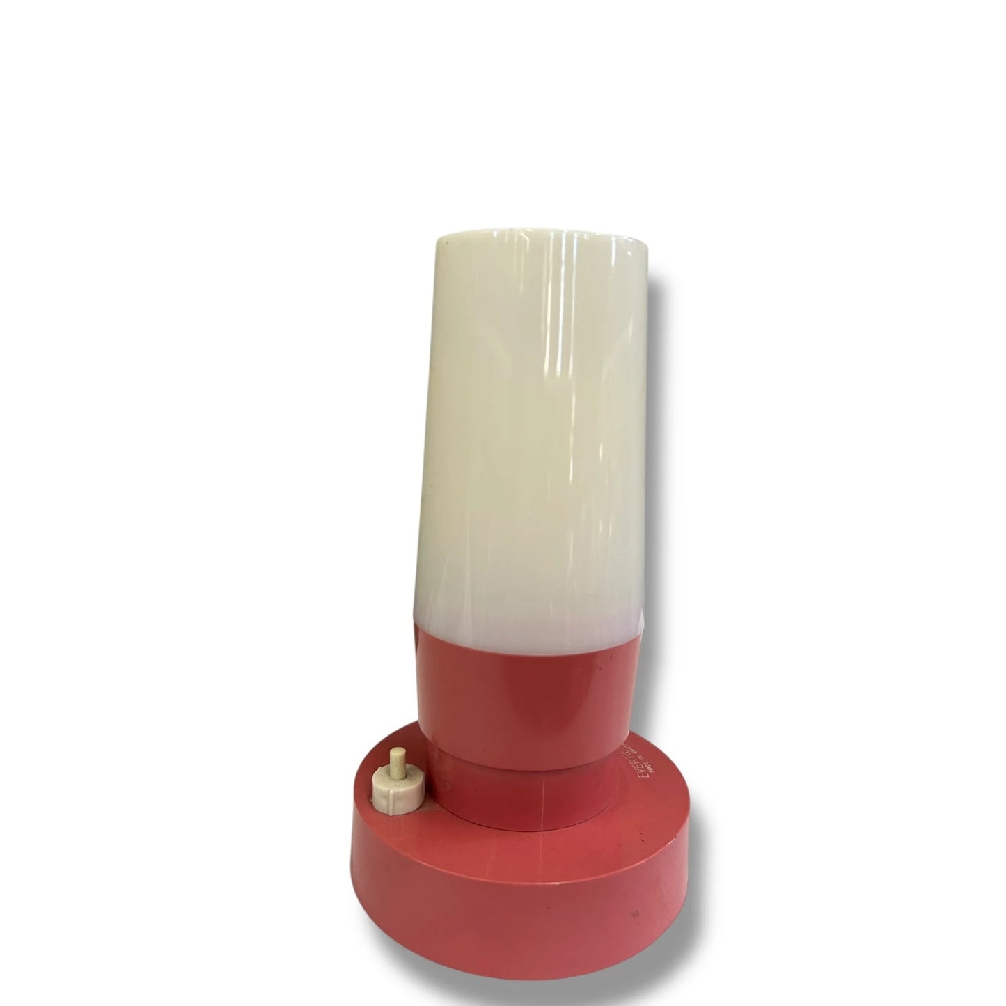 Mid Century Modern Space Age Pink and White Battery Powered Button Table Lamp
