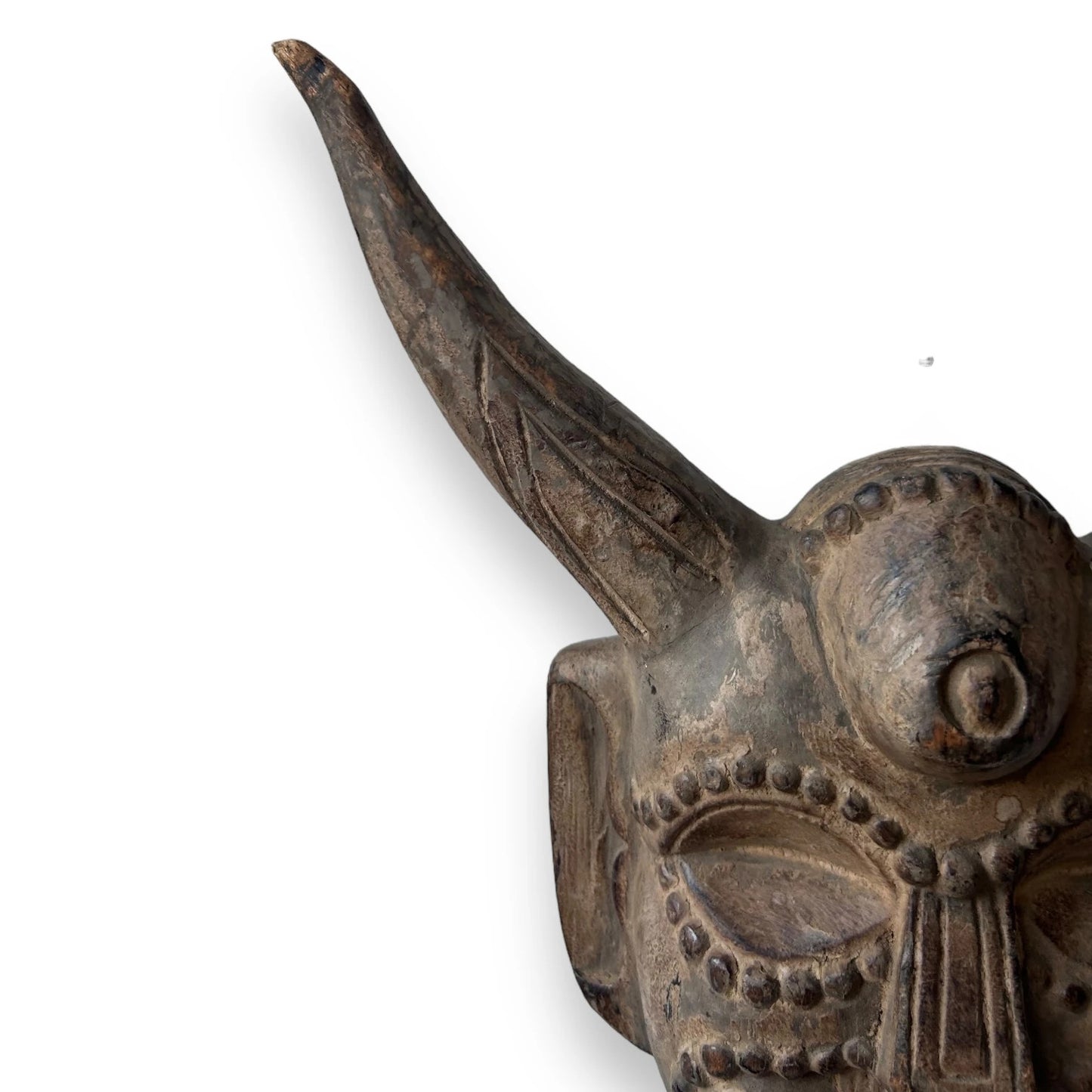 Vintage carved wood demon wall mask