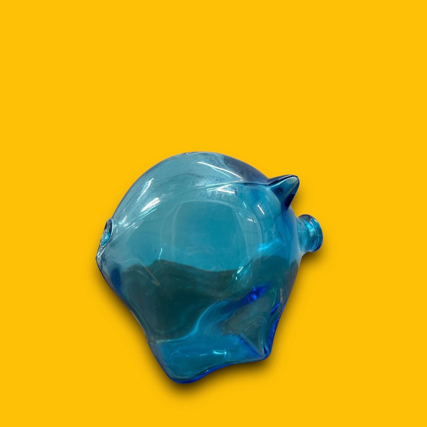 Mid Century Blue Glass Piggy Bank