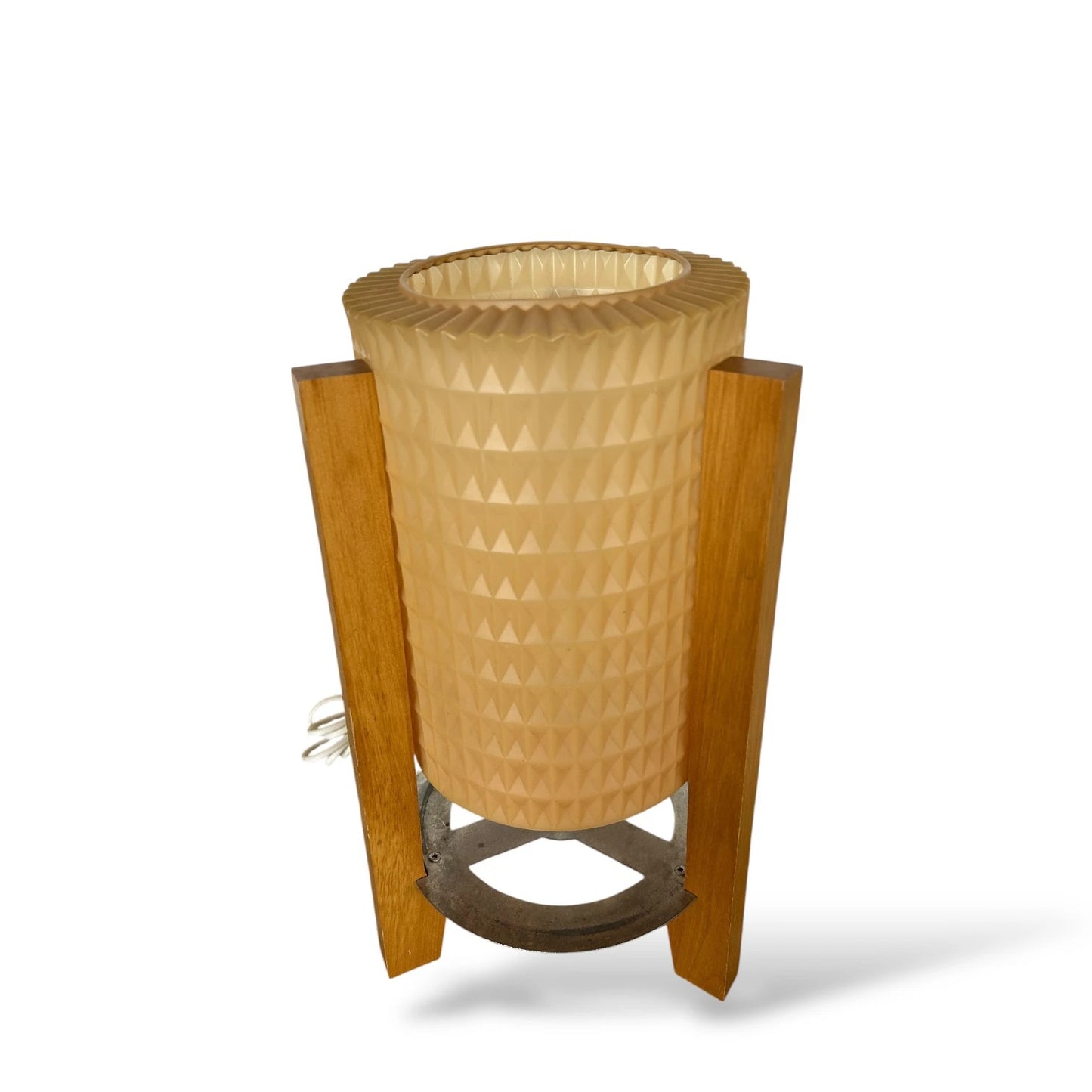 Mid Century Rocket Lamp – Vintage Wooden Tripod Table Lamp with Geometric Shade