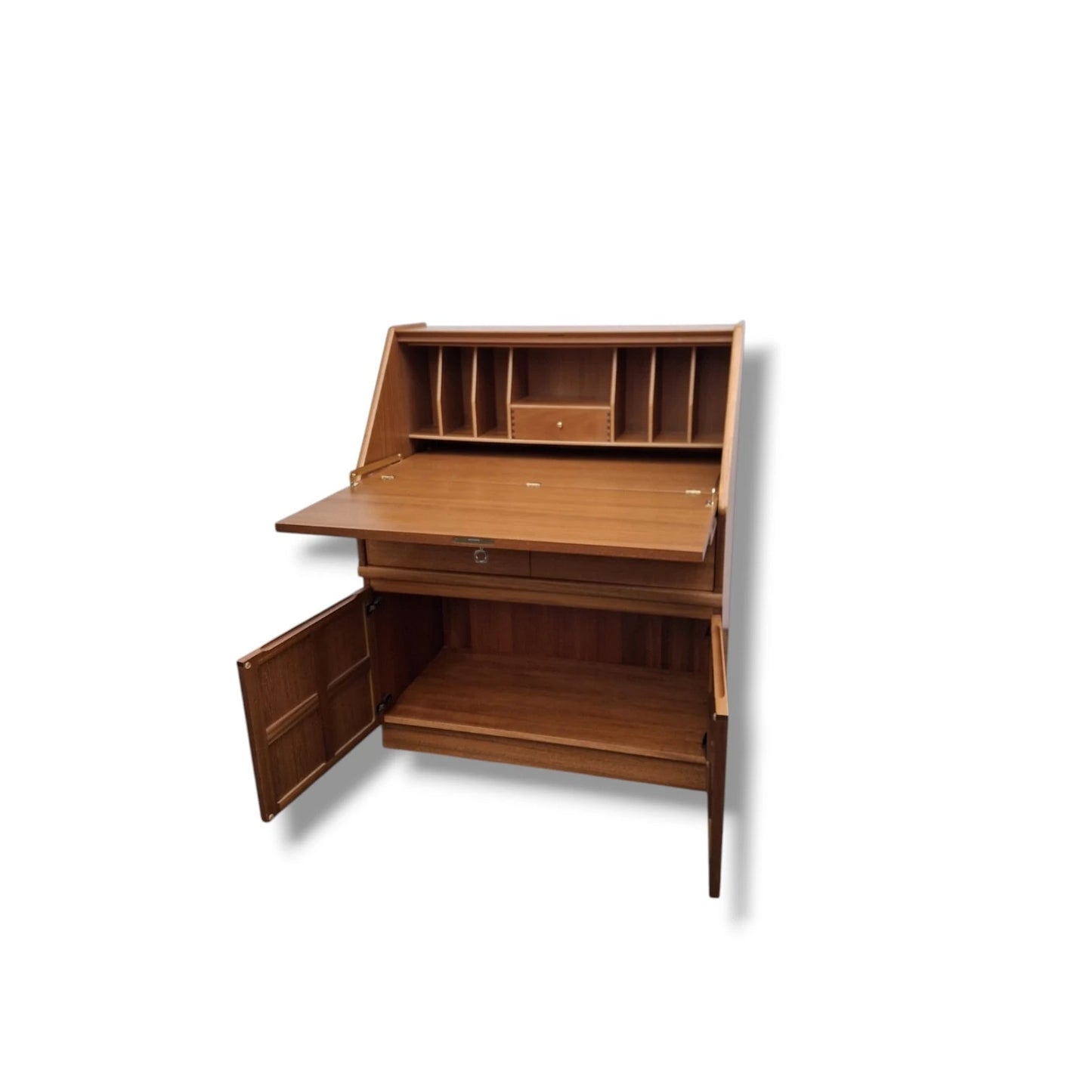 Teak Writing Bureau – Mid Century Desk | Drop Front Vintage Teak Desk
