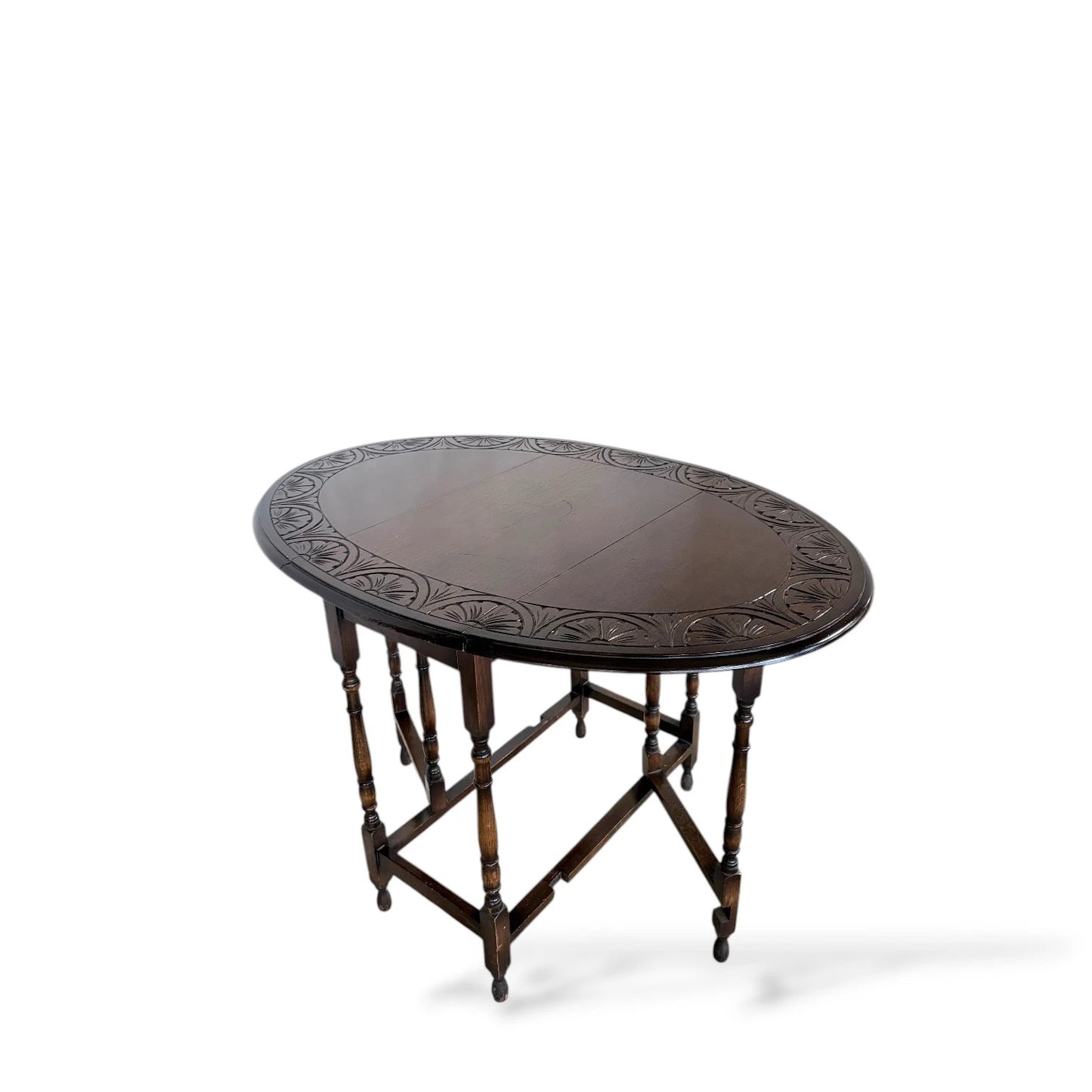 Arts & Crafts Oak Drop-Leaf Table – Hand-Carved Detailing, Early 20th Century