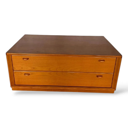 Vintage German Teak Veneer Low Chest of Drawers – Mid-Century Modern 2-Drawer Cabinet