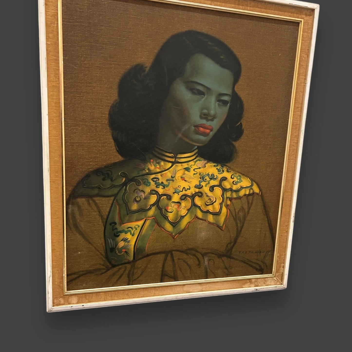 Vintage 1960s The Chinese Girl The Green Lady Tretchikoff Framed Picture