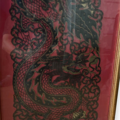 Vintage 1960s Chinese Dragon Needlepoint Framed Art