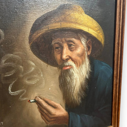 Vintage 1970s Old Man Chinese Oil Painting