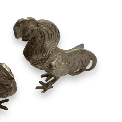 Mid Century Silver Fighting Roosters Sculptures