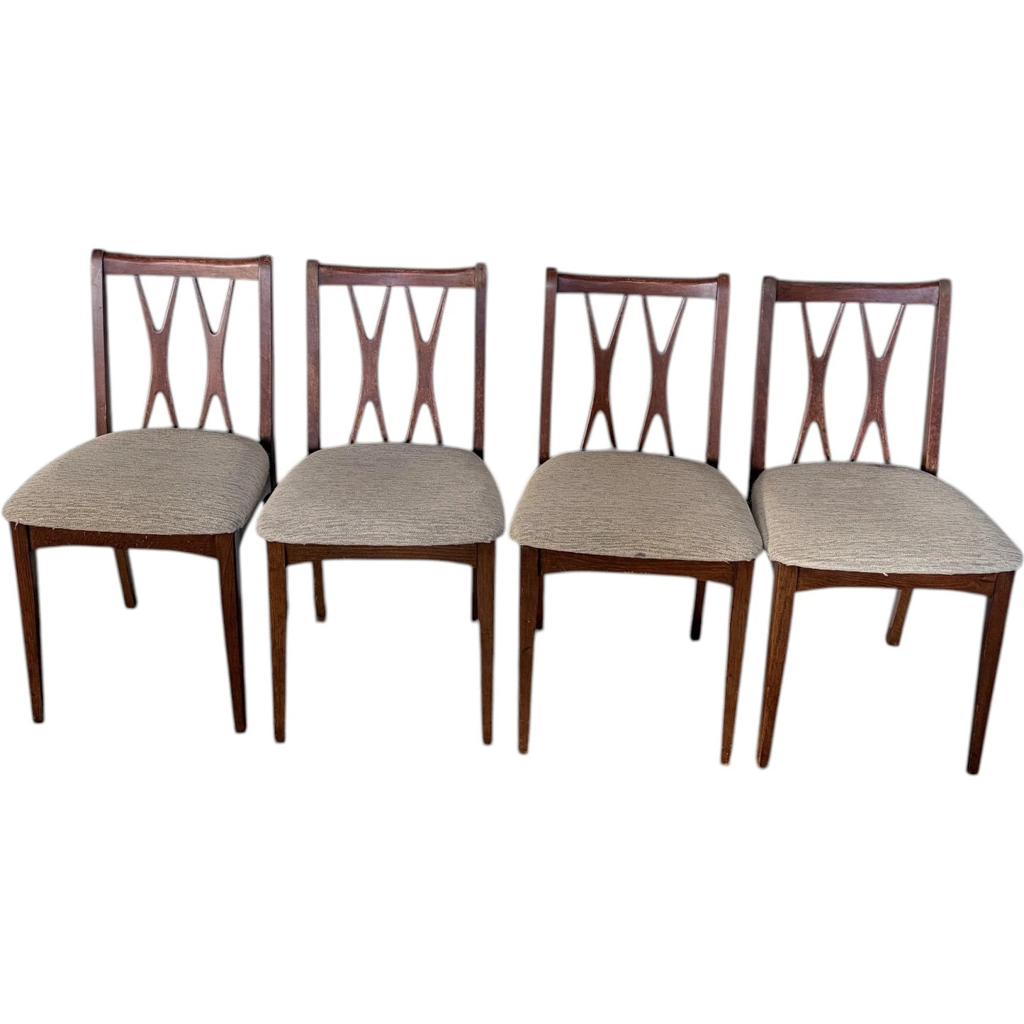 Mid Century Dining Chairs | Four Teak Vintage Wooden Seats With Cross Splat Backrest