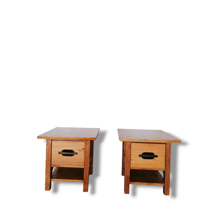 Pair of Mid-Century Teak Bedside Cabinets – Compact Nightstands with Drawer & Shelf