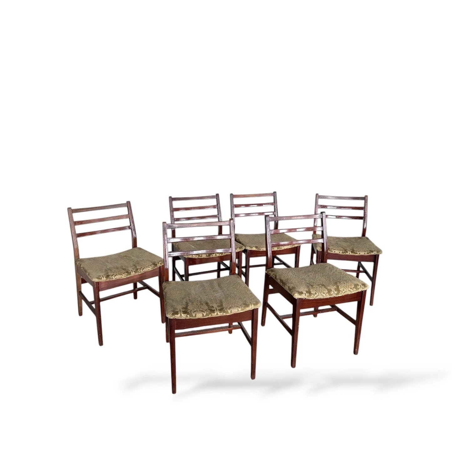 Set of Six Ladder Back Dining Chairs | Vintage 1960s | Patterned Fabric Upholstery
