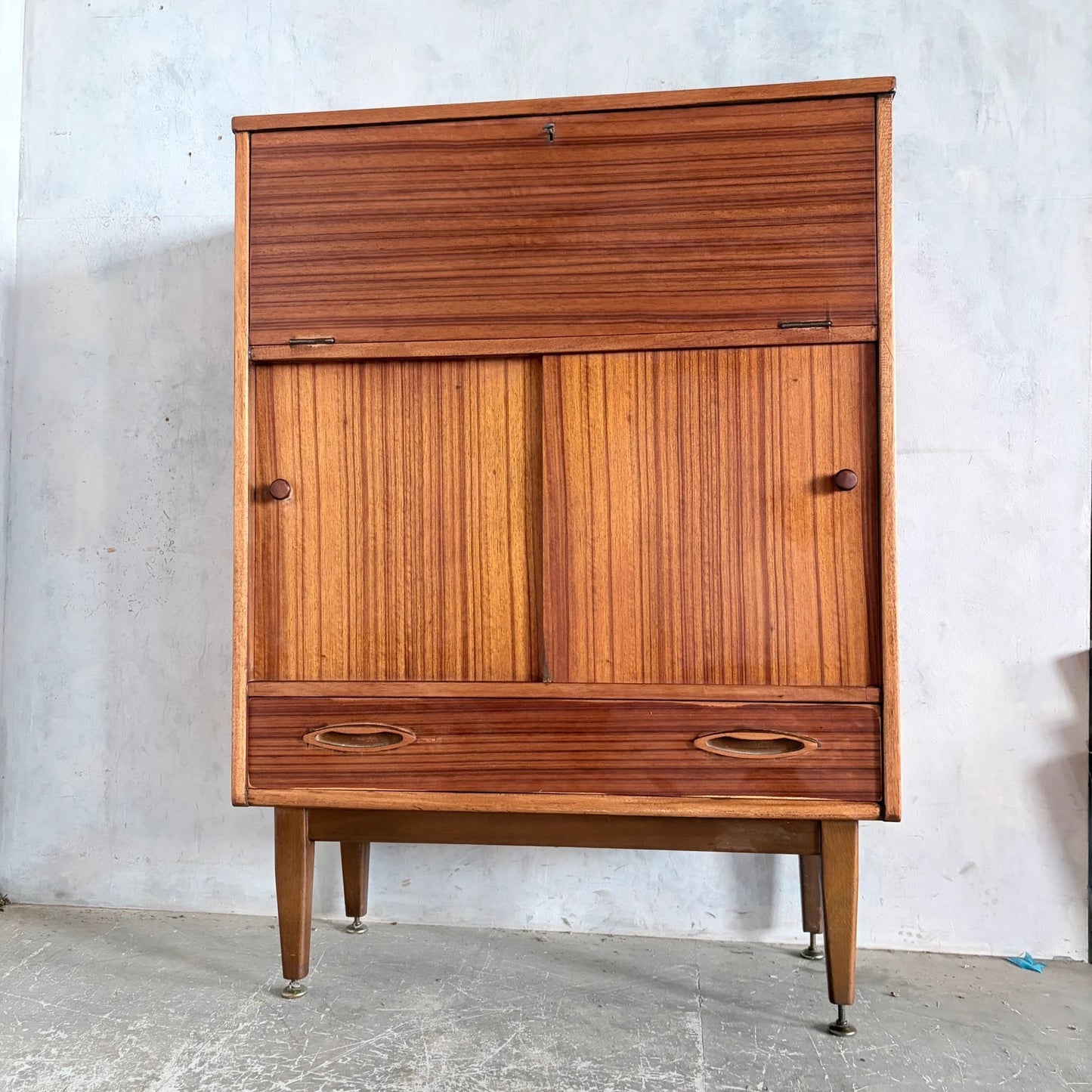 Mid Century Jentique Walnut & Teak Bureau Cabinet / Home Office Secretary Desk