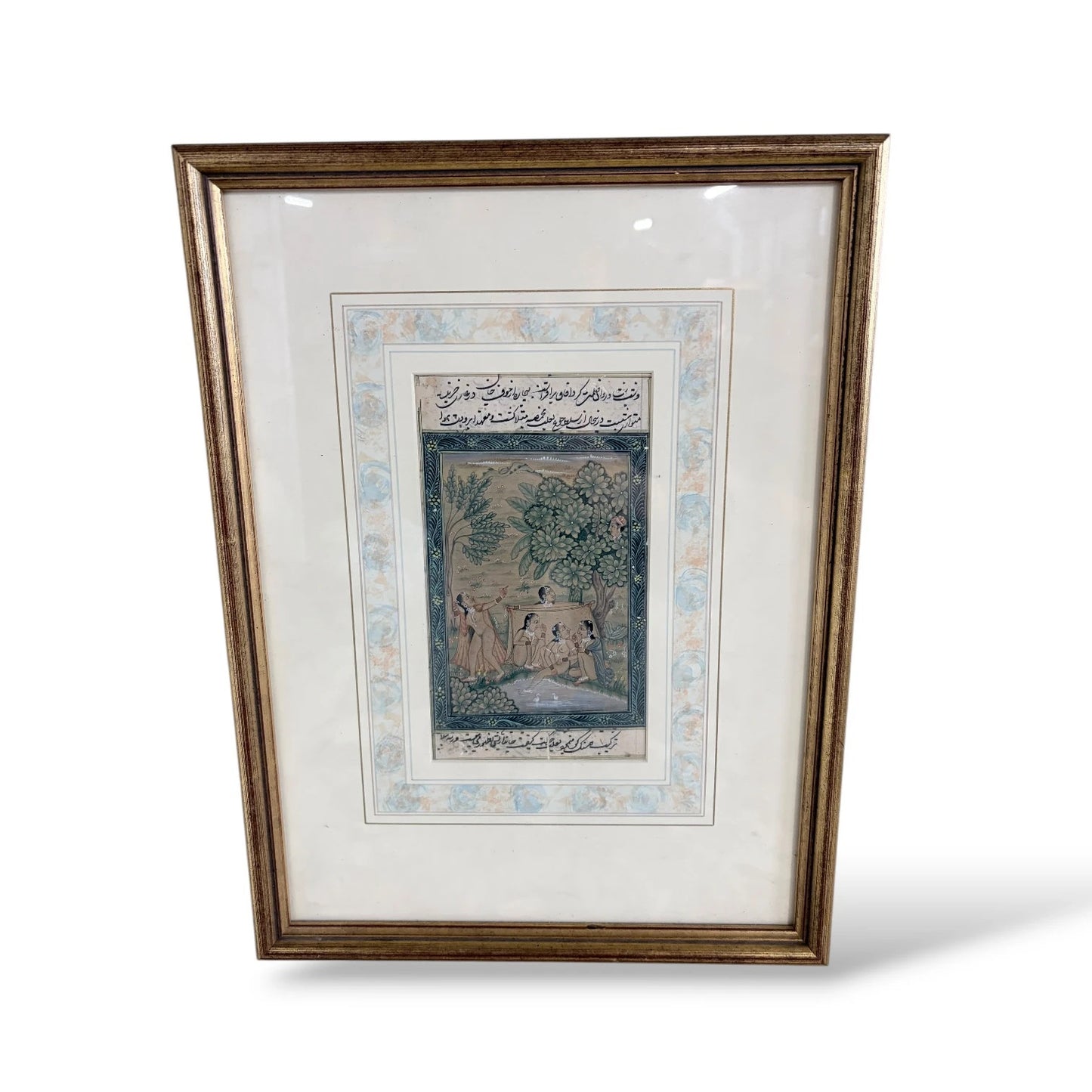 Framed Islamic Manuscript Painting – Persian Miniature Art with Calligraphy