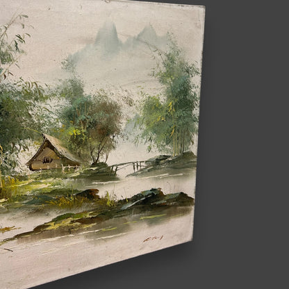 Mid century Japanese landscape oil painting