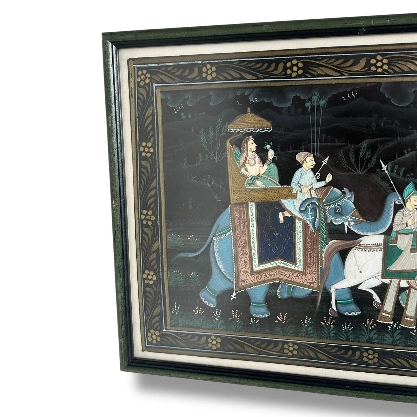 Vintage Indian Silk Painting Royal Procession Rajasthani Handmade Folk Artwork