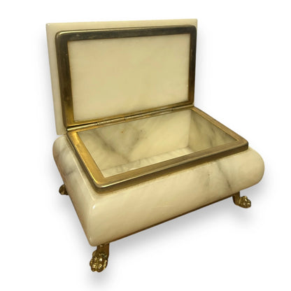 Vintage 1960s Italian Alabaster and Brass Jewellery Box