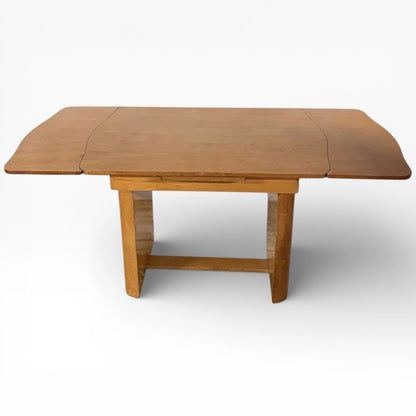 Art Deco Walnut Dining Table | Vintage Draw Leaf Extending Dining Table With Pedestal Legs